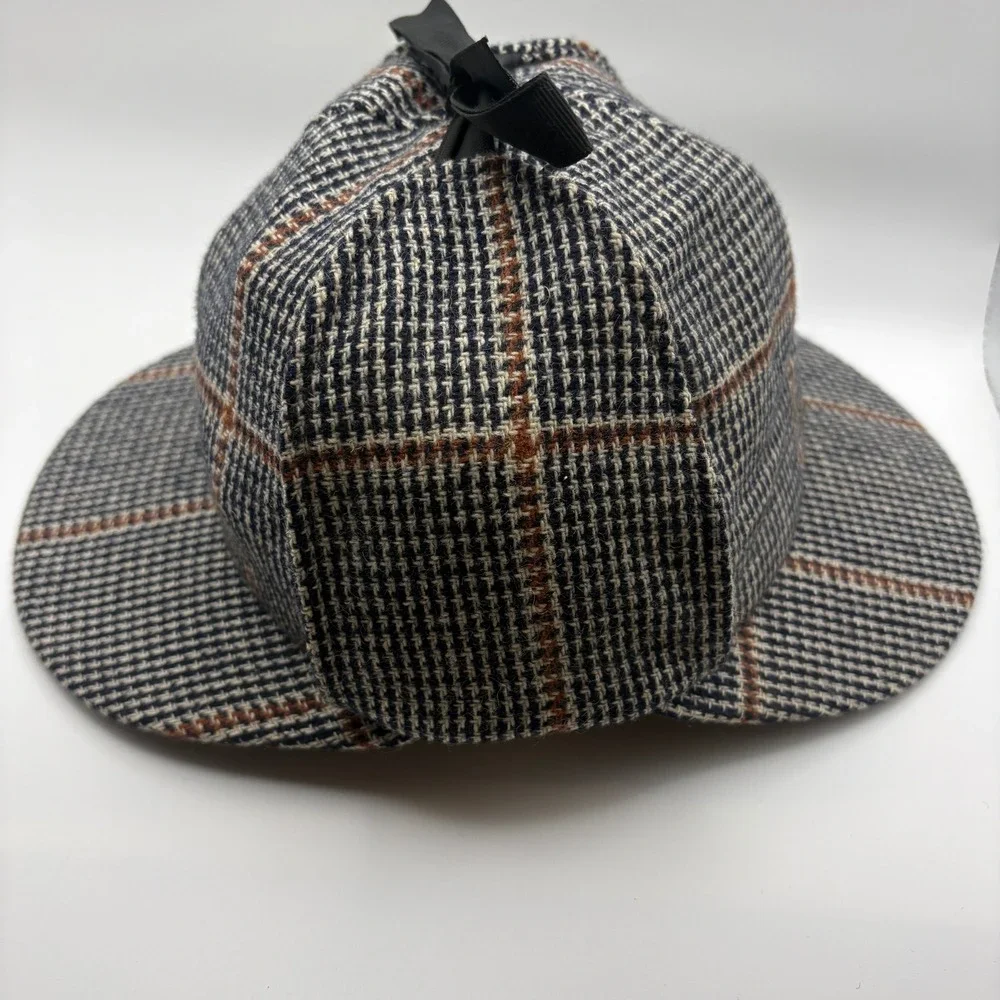 Vtg Kangol Deerstalker Hat Sherlock Holmes Plaid Tweed Wool Made in USA Small